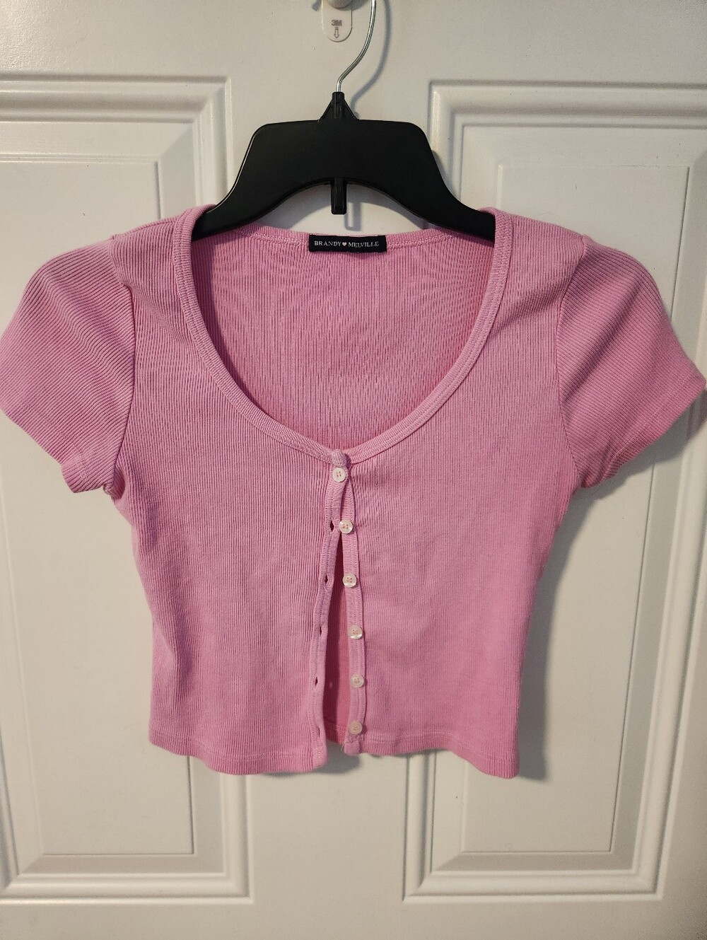 Brandy Melville Bubblegum Pink Ribbed Button Crop Top